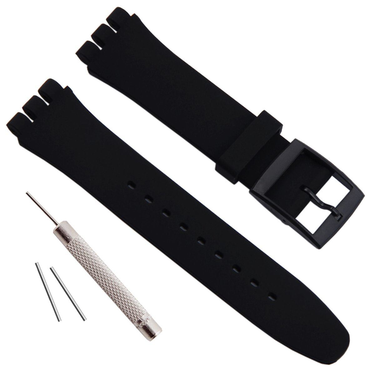Replacement Waterproof Silicone Rubber Watch Strap Watch Band for Swatch (17mm 19mm 20mm) (19mm Black)