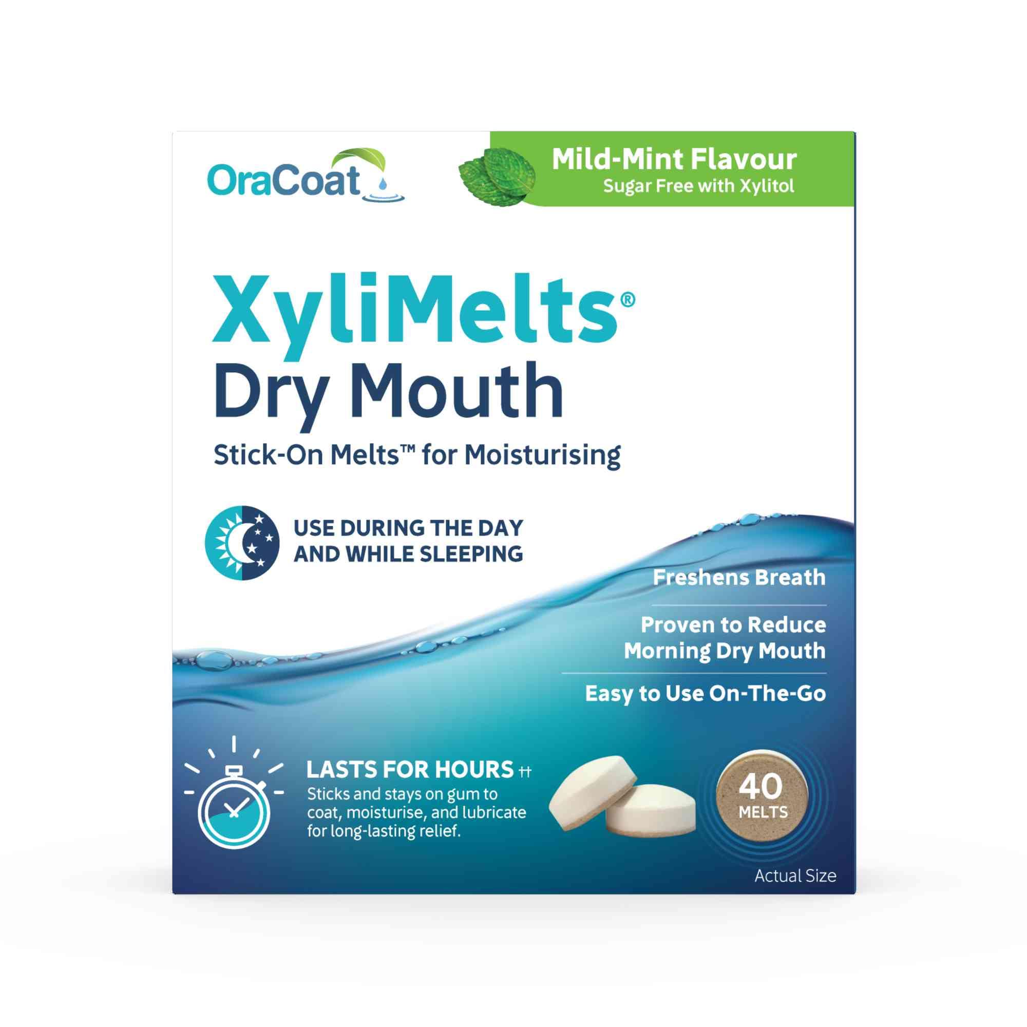 OraCoat XyliMelts Mild Mint for Dry Mouth, 40-Count, 7-40-UK