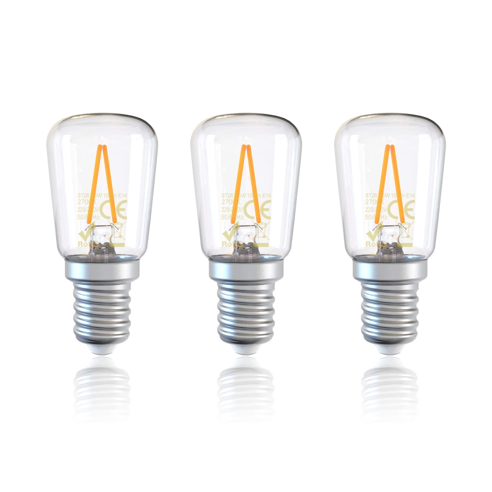 DGE 3Pack E14 LED Fridge Light Bulb 1.5W=15W 150Lm E14 Samll Edison Screw(SES) LED Filament Light Bulbs for Freezer/Microwave/Cooker Hood,2700K Warm White, Non-dimmable[Energy Class A++]