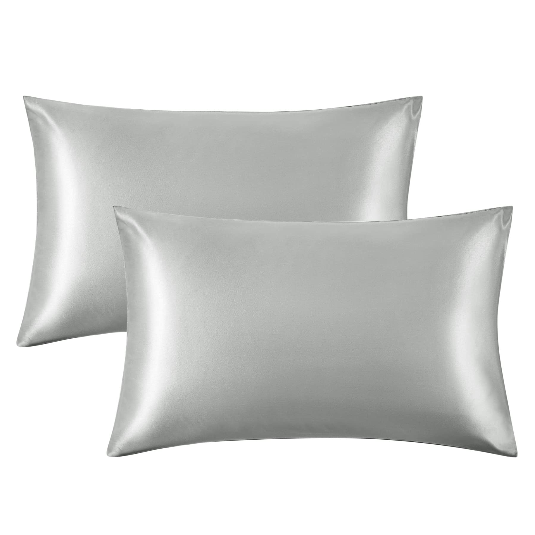 Bedsure Satin Pillow Cases 2 Pack - Grey Pillowcase for Hair and Skin Standard Size with Envelope Closure, 50 x 75 cm