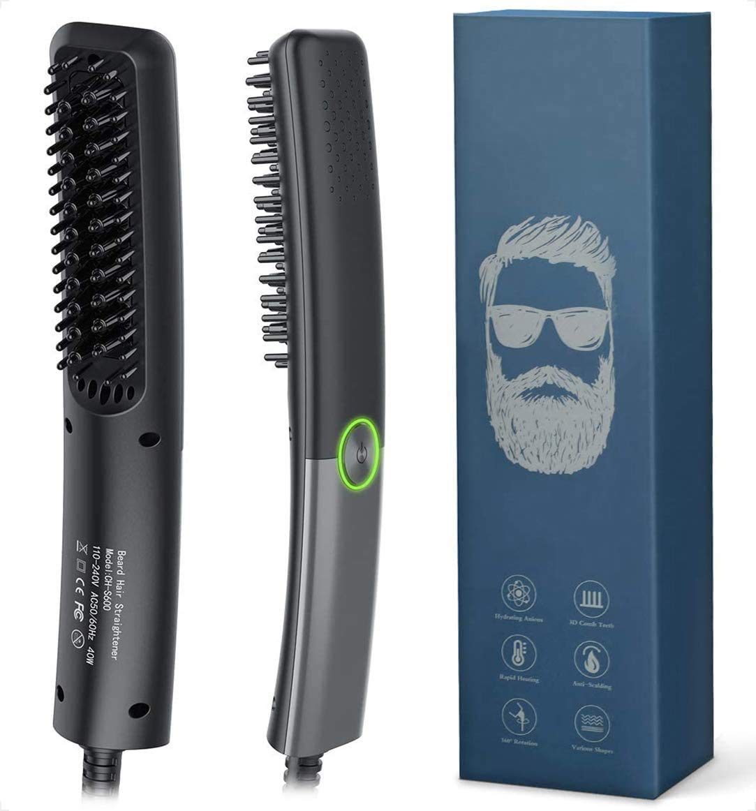 Lidasen Beard Straightener Combs for Men, Multifunctional Ionic Hair Beard Straightener Brush Heated Beard Brush for Men Electric Hair Straightening Styler Tools for Home and Travel