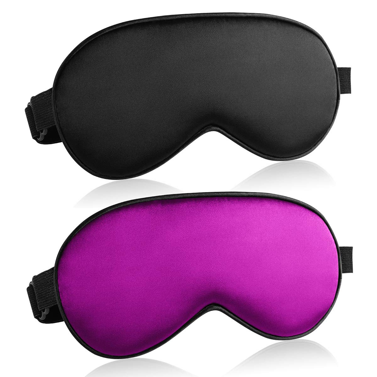 Eye Mask for Sleeping, Silk Sleep Eye Masks Adjustable Strap Soft Eyemask Blackout, 2 Pack, Black Purple