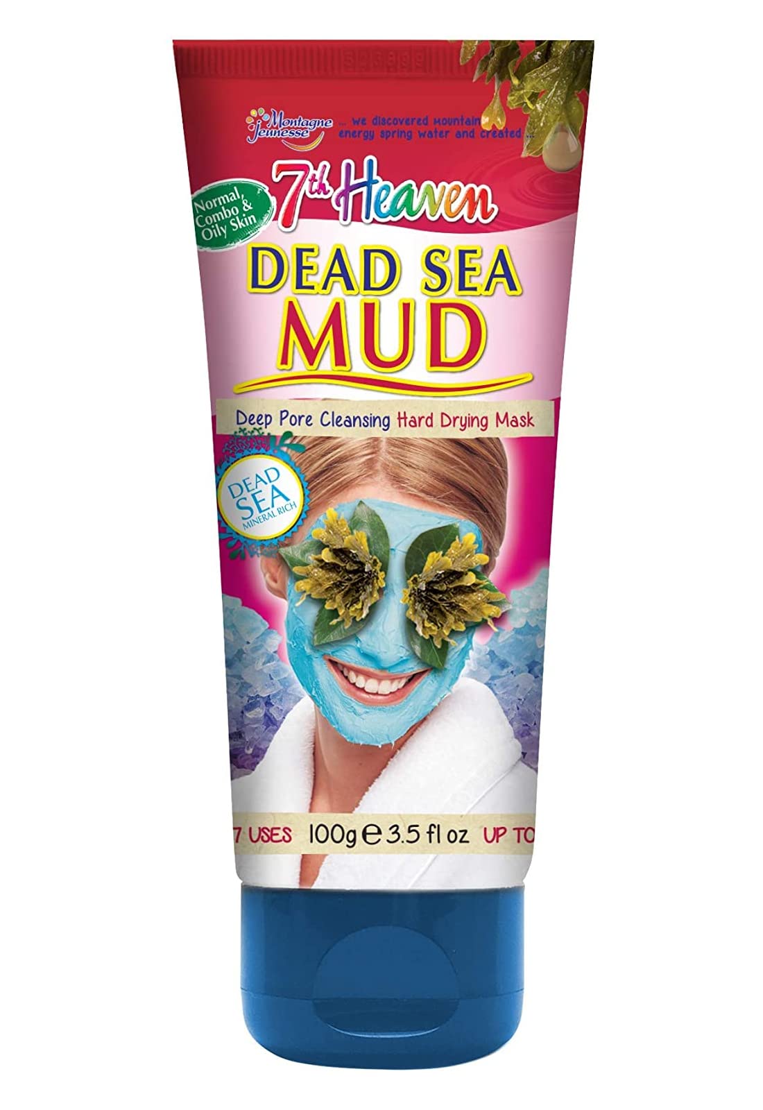 7th Heaven Dead Sea Mud Hard Drying Face Mask (100ml Tube) with Pressed Lavender and Dead Sea Salt for Deep Pore Cleansing - Ideal for Normal, Combination and Oily Skin