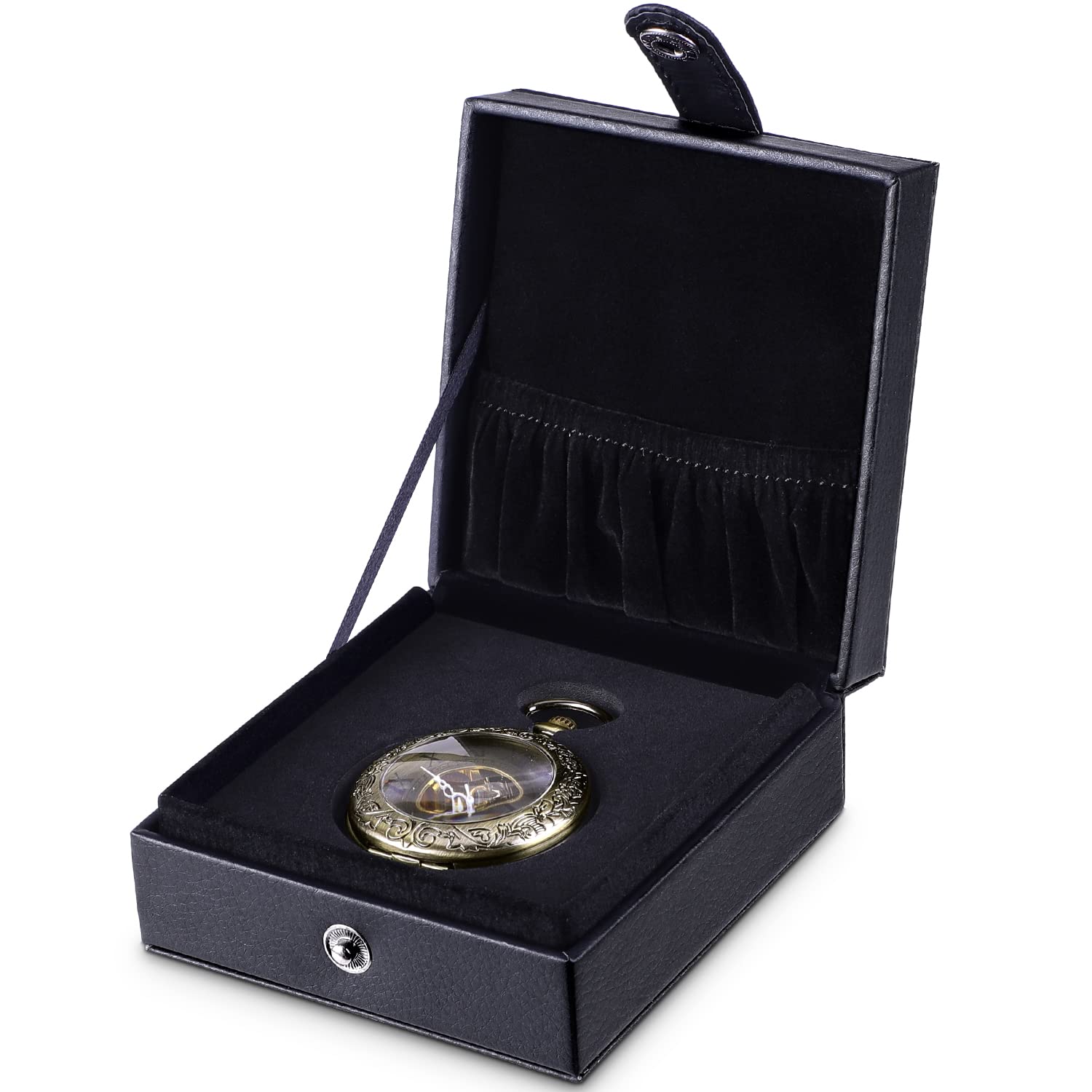 ManChDa Black Leather Lychee Stripe 51mm Pocket Watch Box Gift for Father Husband Boyfriend Son Pocket Watch Pocket Watch Chain Storage Display Box Birthday Anniversary Valentine's Day Christmas