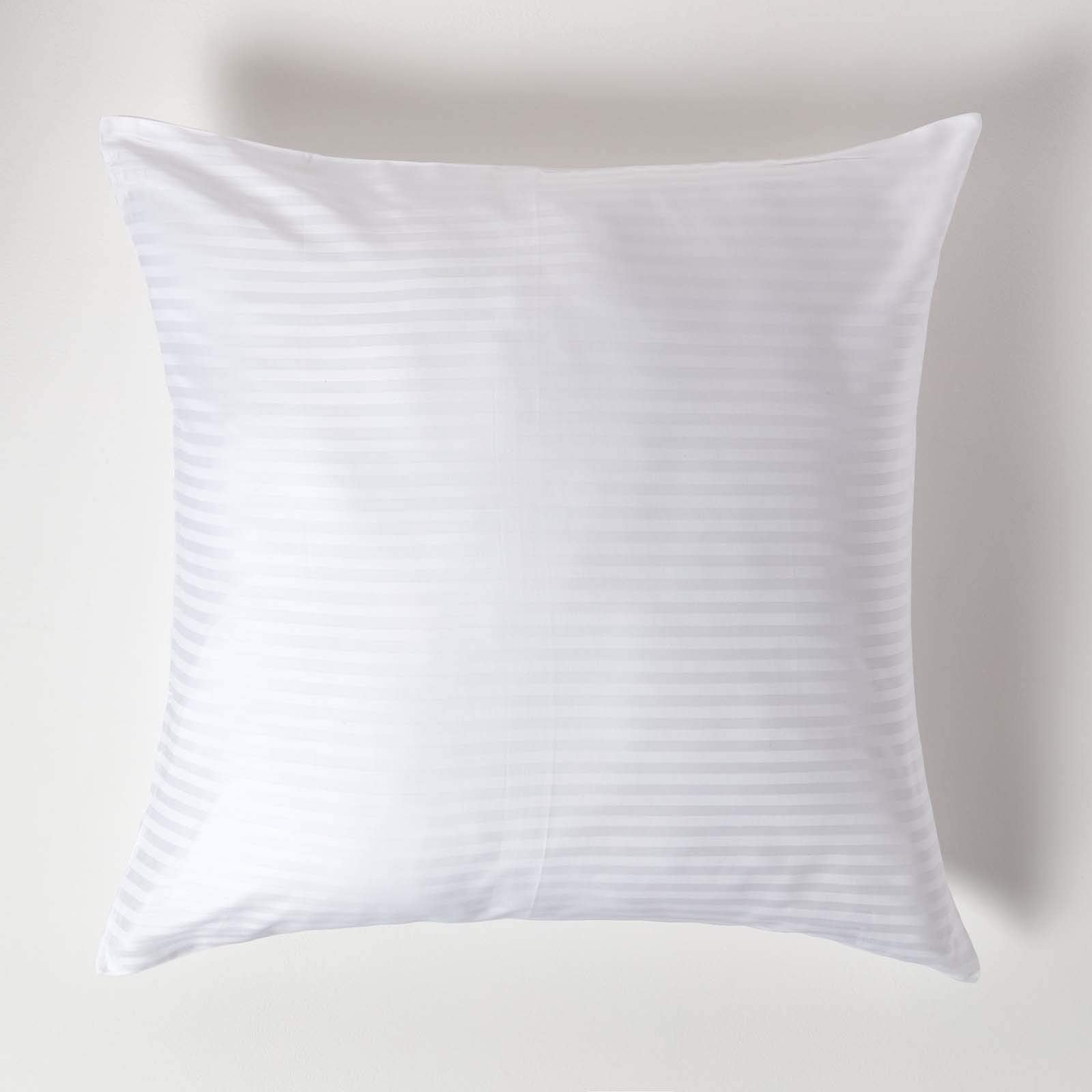 HOMESCAPES White Pure Egyptian Cotton Euro Size Pillowcase 80 x 80 cm 330 TC 500 Thread Count Percale Equivalent Satin Stripe Pillow Case with Zip