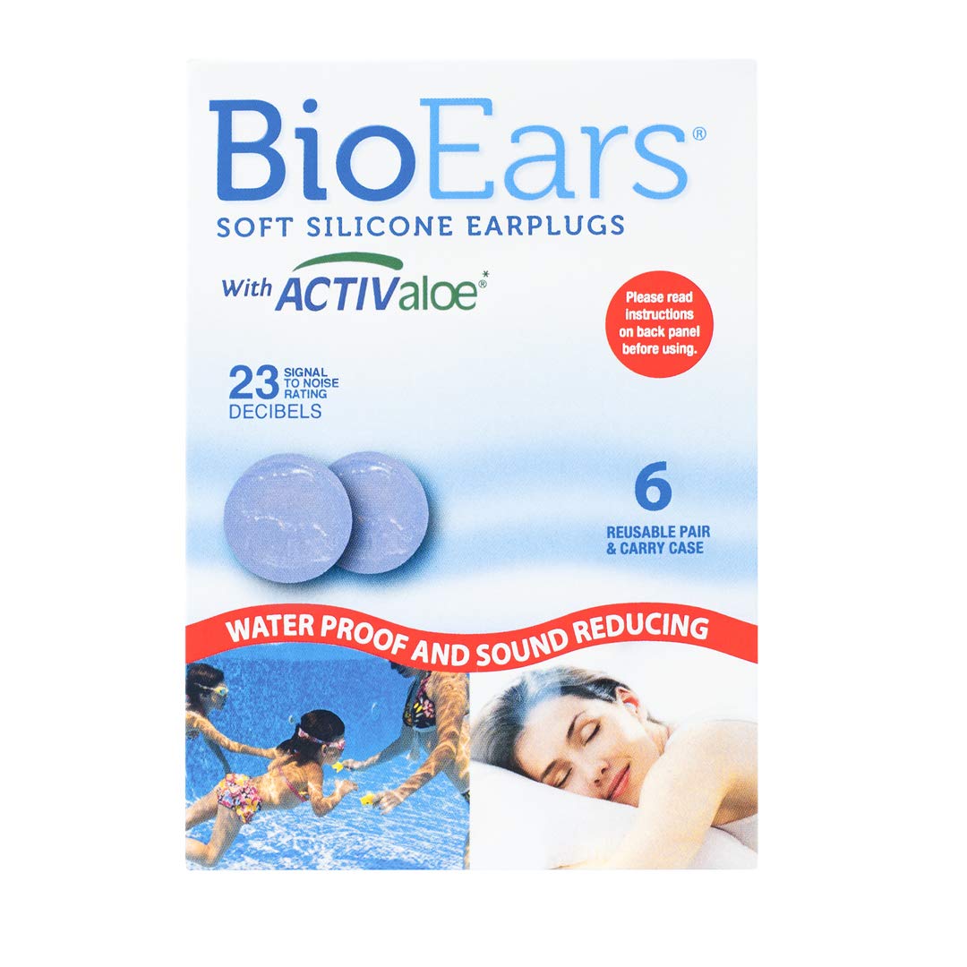 BioEars Soft Silicone Earplugs with ACTIValoe. Premium silicone. Protection from Water and Noise (6 pairs)