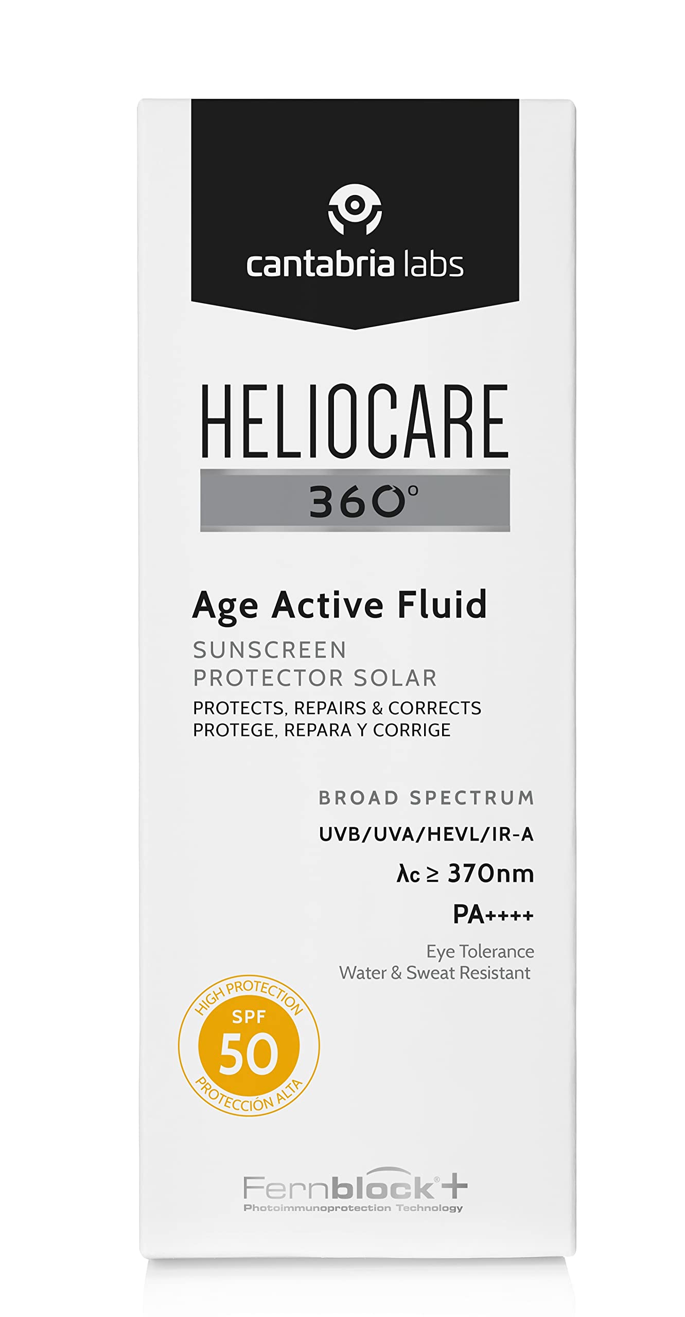 Heliocare 360° - Age Active Fluid, Sun Cream SPF50, Anti Ageing Protection, Water and Sweat Resistant, 50ml