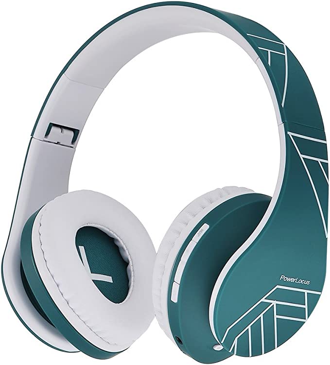 PowerLocus Bluetooth Over-Ear Headphones, Wireless Stereo Foldable Headphones Wireless and Wired Headsets with Built-in Mic, Micro SD/TF, FM for iPhone/Samsung/iPad/PC (Ocean Blue/White)