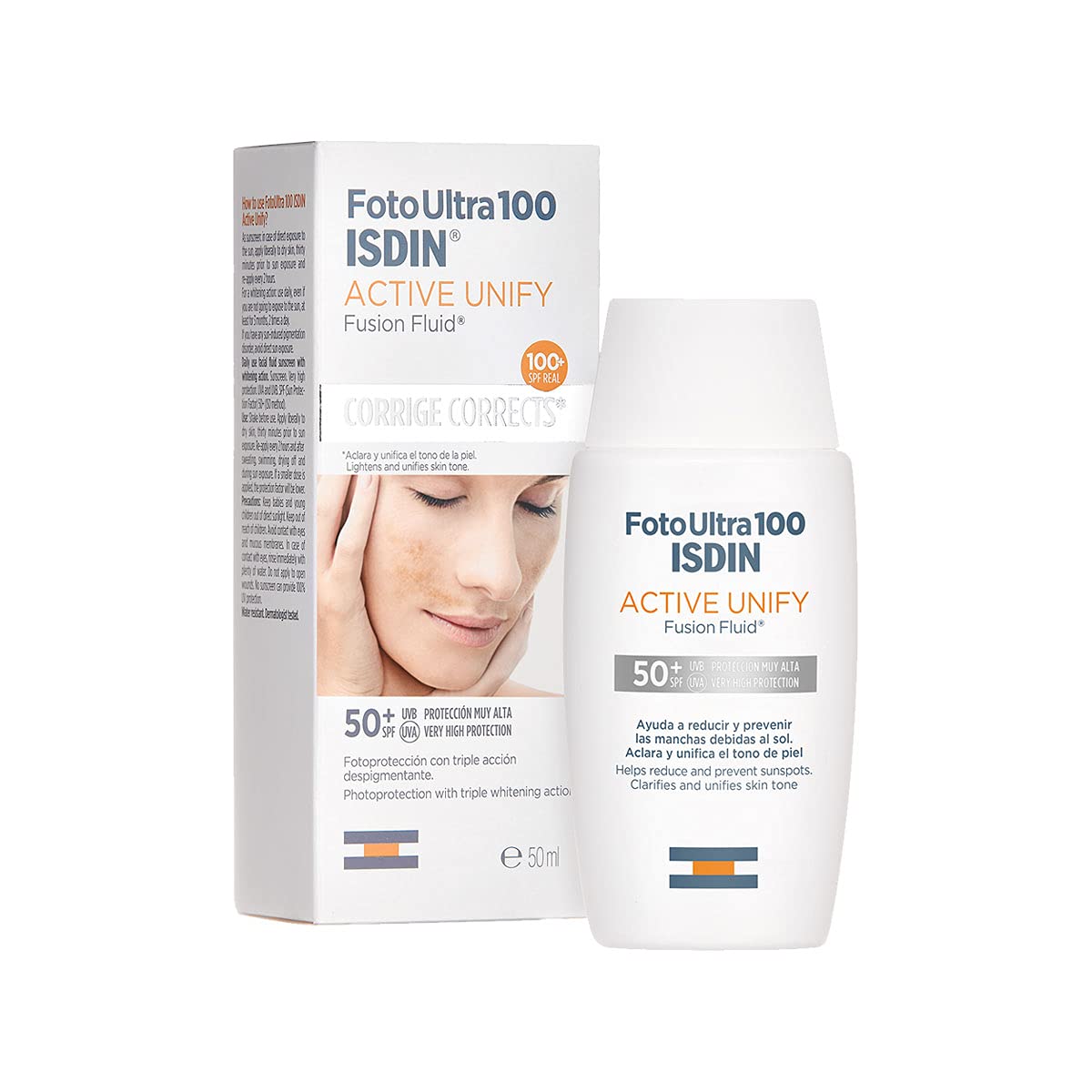ISDIN Fotoultra 100 Active Unify Spf 50+ 50ml | Facial Sun Cream | Lightens and unifies skin tone