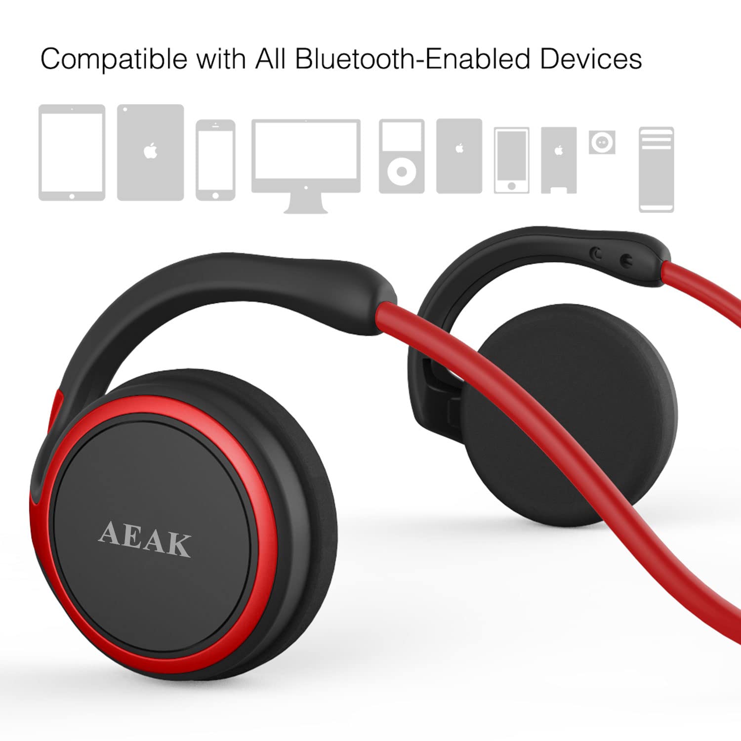 Bluetooth Wireless Running Headphones, Zero Pressure Design Earphone with HiFi Stereo Sound, Clear Voice Capture Technology, Foldable Pocket Size for Gym/Yoga/Travel(Red)