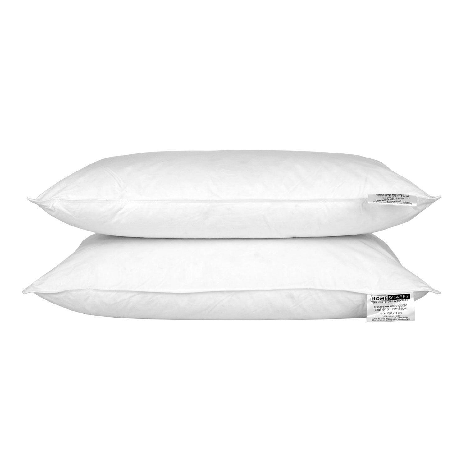 HOMESCAPES - White Goose Feather & Down Pillow Pair - Department Store Quality - Wash at Home Range - Medium/Soft Firmness - Hypo Allergenic & Anti Dust Mites - RDS Certified.