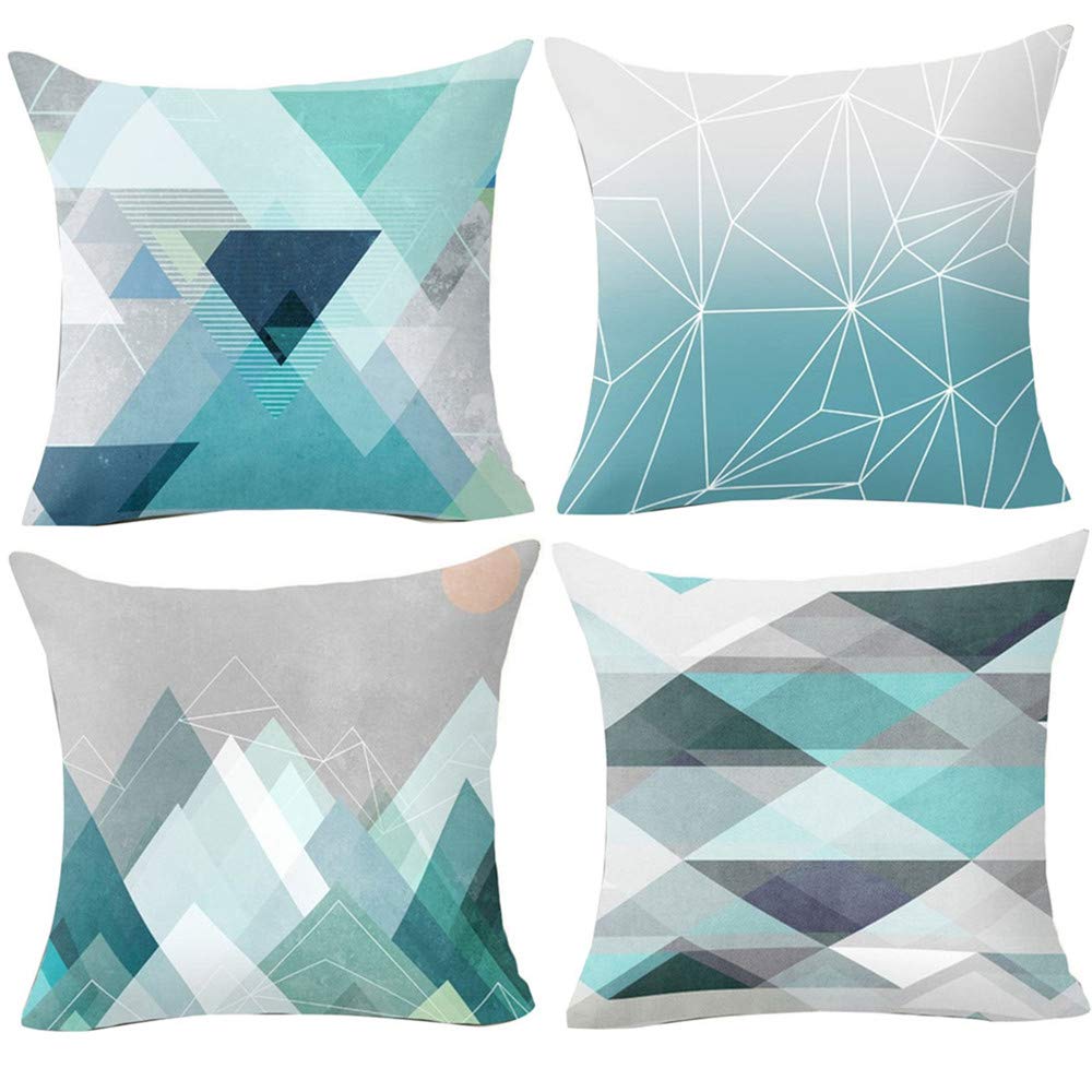 Hangood Geometric Cushion Covers 18x18 Soft Plush fabric Throw Pillow Covers 45cm x 45cm Set of 4pcs Teal