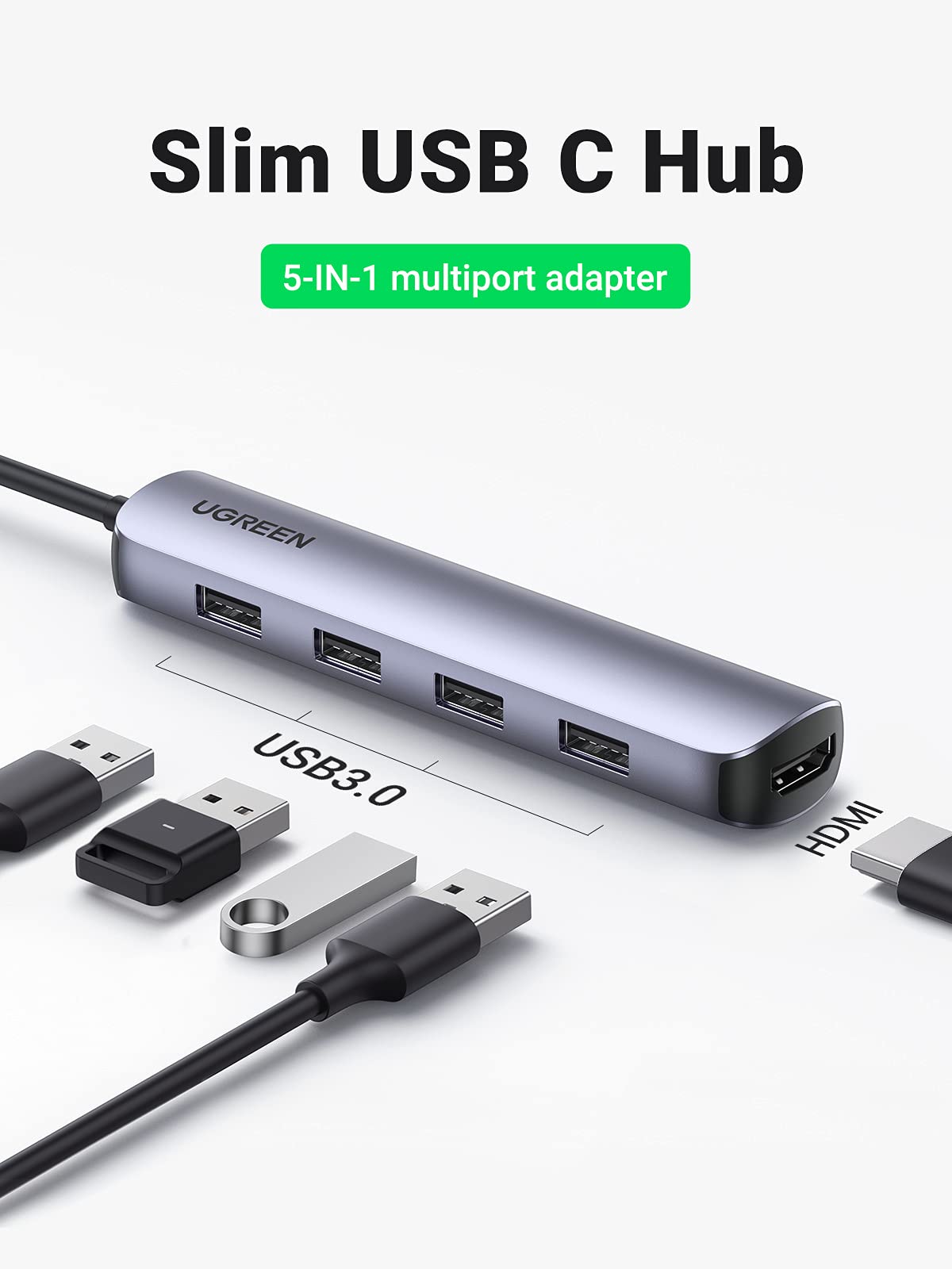 UGREEN USB C Multiport Adapter USB C Hub HDMI Ultra Slim with 4 USB 3.0 Ports for Data Transfer 4K HDMI Output Compatible with Macbook Pro Macbook Air iPad Pro XPS and More