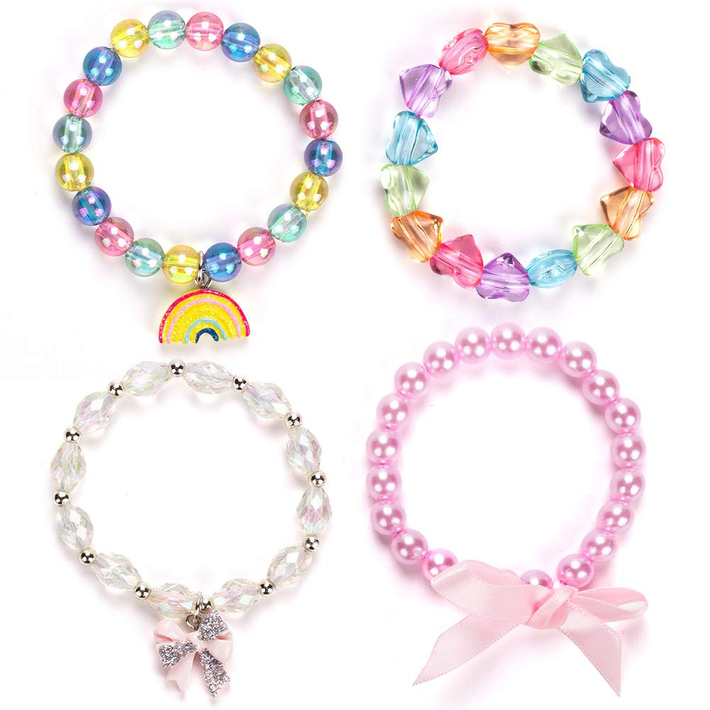 4pcs Elegant Girls Colourful Bracelets, Toddler Rainbow Jewelery Bracelets Party Bag Stocking Filler Friendship Bracelet Set
