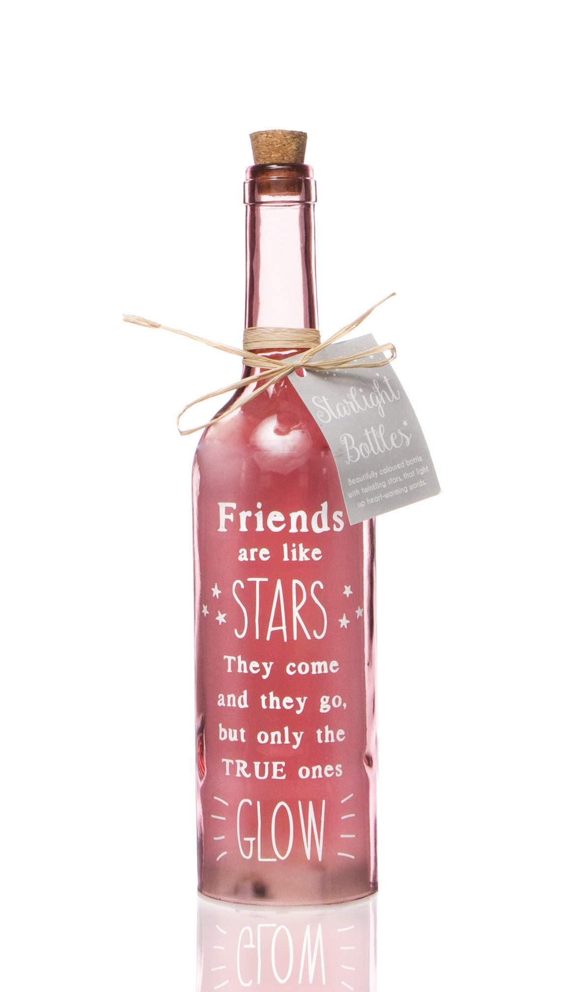 Boxer Gifts Light-Up LED Friends are Like Stars Glass Starlight Bottle | Beautiful, Decorative Homeware Comes with Gift Tag, 0.5 W, Pink