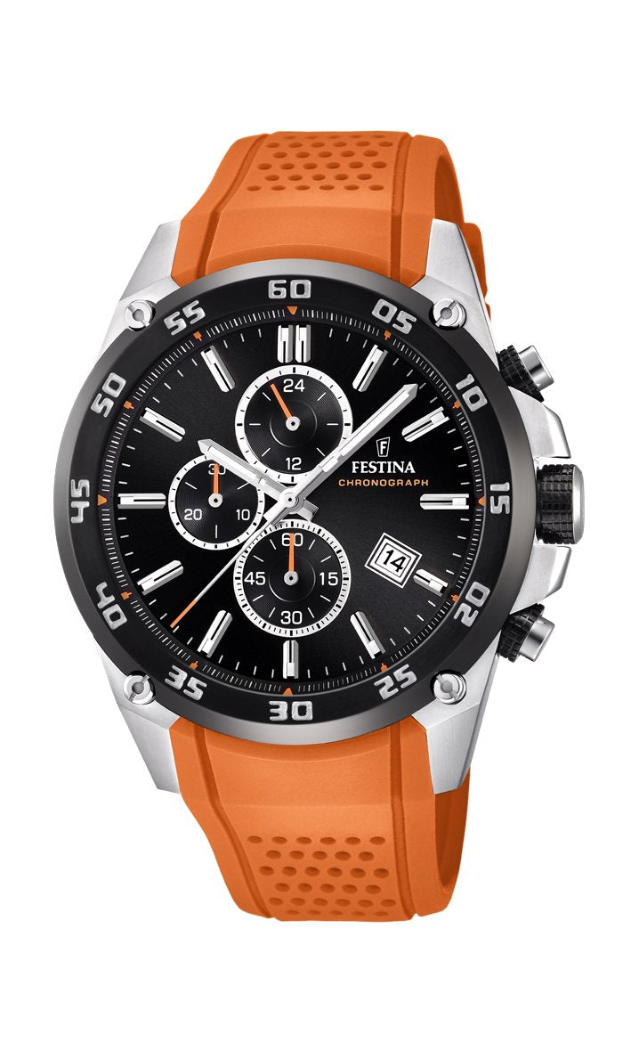 Festina 'The Originals collection' Men's Quartz Watch with Black Dial Chronograph Display and Orange Rubber strap F20330/4