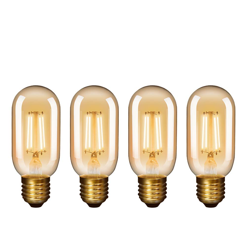 Old Fashioned T45 Edison E27 4.5W LED Filament Light Bulbs Vintage LED Lamps with Retro Glass Lamp Shade 450Lm Warm White 2500K Replace 40W Incandescent Light Bulb 4 Pack by Enuotek