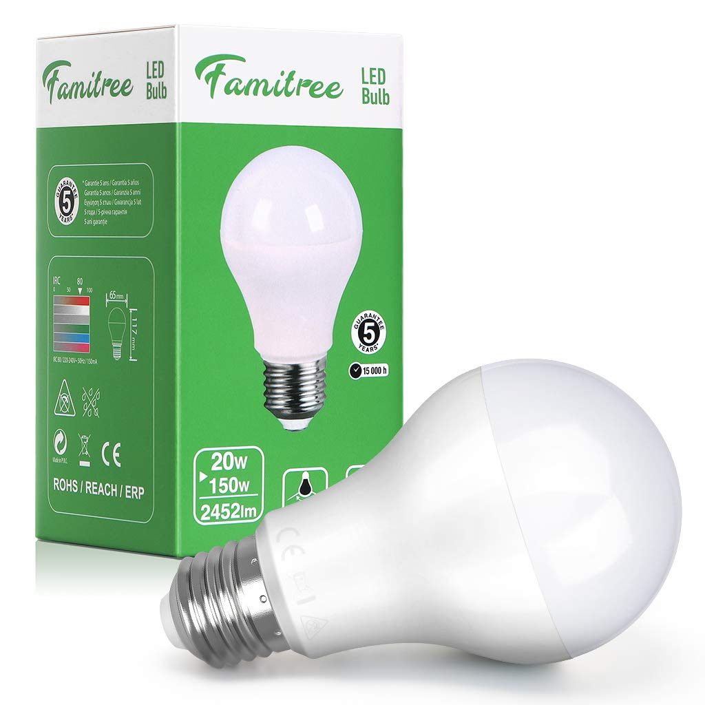 E27 Screw Bulb 20W(Equivalent 150W), 4000K Daylight, 2452lm, Super Bright, Famitree E27 LED Bulb, Energy Saving Light Bulbs, Non-Dimmable for Dinning, Living Room, Garden(1pcs Per Pack)