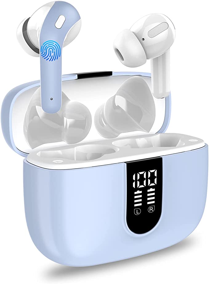 Wireless Headphones,Taopod X08 Wireless Earbuds Bluetooth Headphones With Microphone,40h Playtime Touch Control Ipx7 Waterproof Running Headphones(Blue)