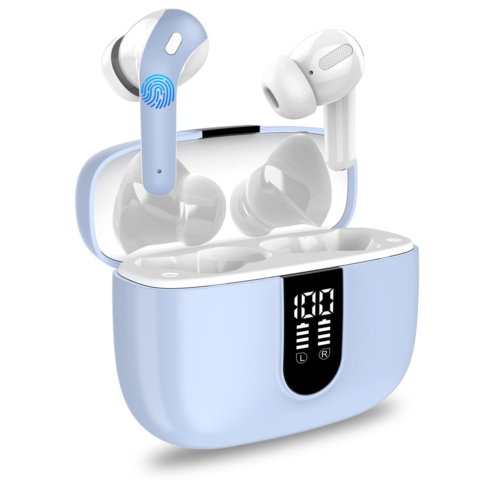 Wireless Headphones,Taopod X08 Wireless Earbuds Bluetooth Headphones With Microphone,40h Playtime Touch Control Ipx7 Waterproof Running Headphones(Blue)