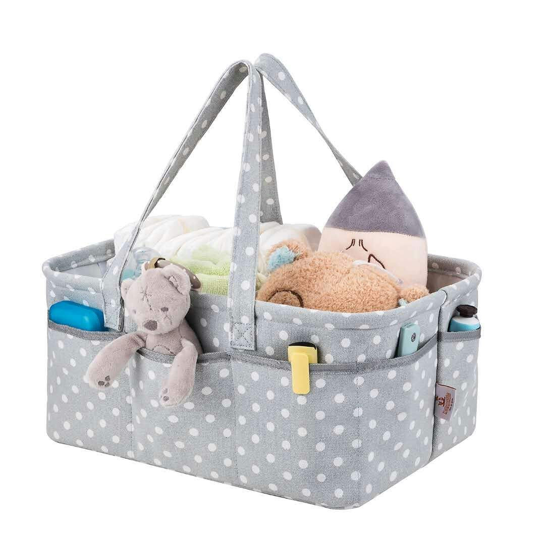 Baby Nappy Caddy Organiser | Diaper Storage Basket | Portable Nursery Storage | 100% Organic Cotton Canvas | by KangZilla