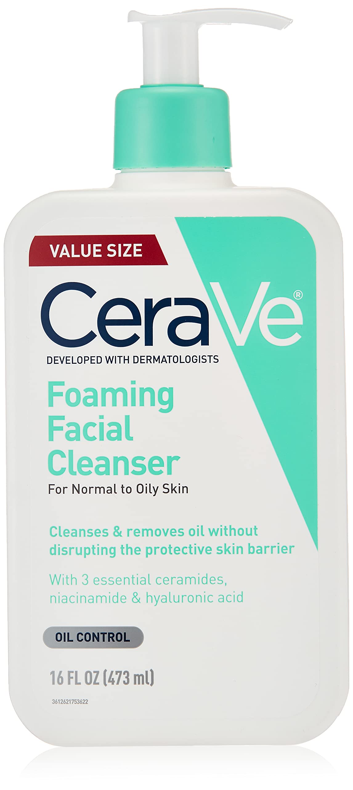 CeraVe Foaming Cleanser 16 oz for Daily Face Washing, Normal to Oily Skin