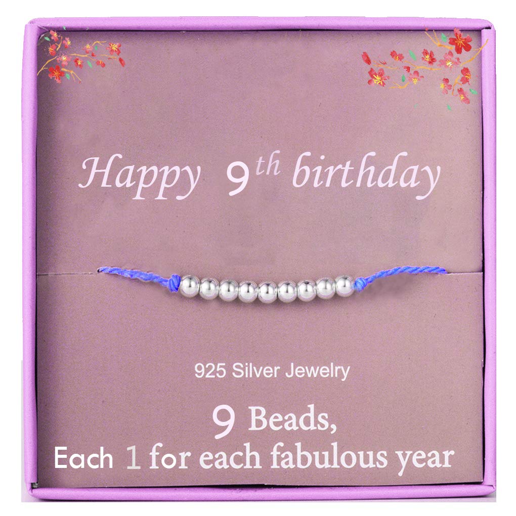 Birthday Gifts for 9th Girls Silver Beads Bracelet for 9 Year Old Girl Jewellery for Her Little Girl Gift Idea with Gift Box Birthday Cards