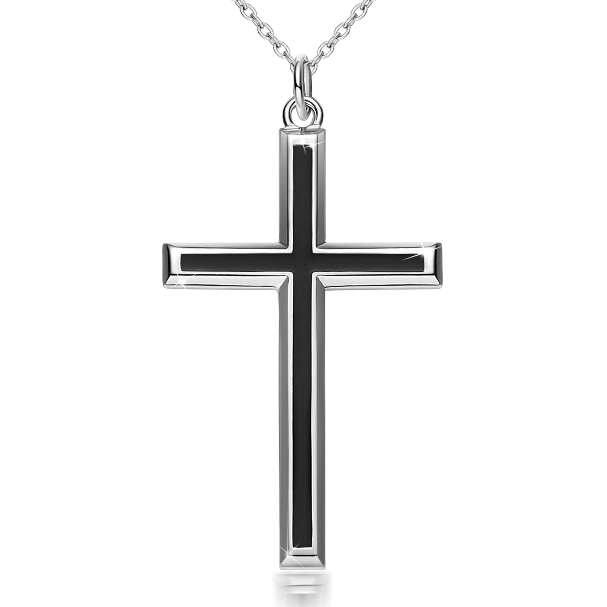 GDDX Sterling Silver Mens Silver Chains Cross Necklace Pendant For Men Jewellery 24"Chain