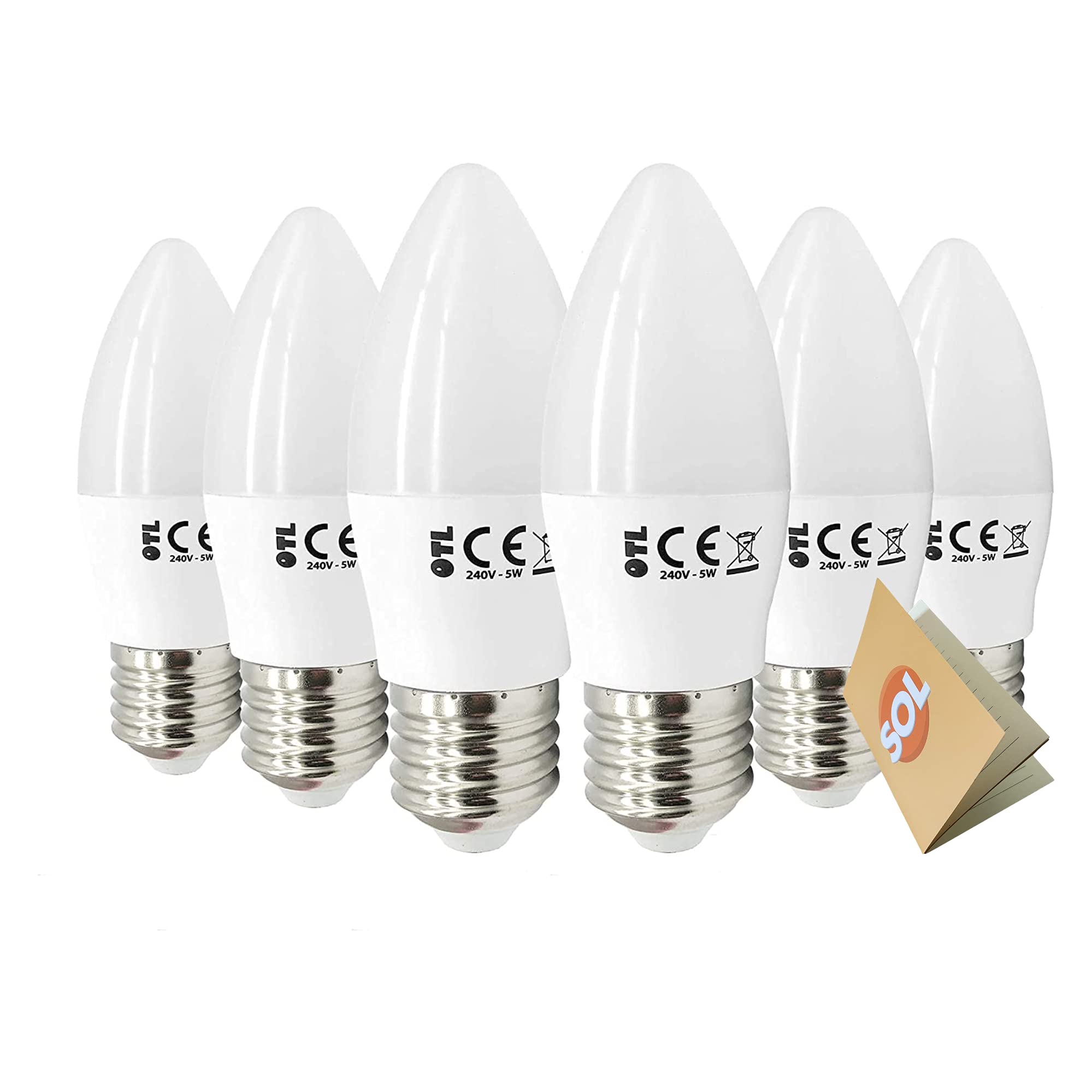 6pk E27 Screw Bulb 40w Warm White | Large Screw 5W Energy Saving E27 LED Candle Bulb (ES) | 400 Lumen Screw In Light Bulb E27 | E27 Led Bulb Warm White | LED E27 Bulb | E27 Light Bulbs & SOL Notebook