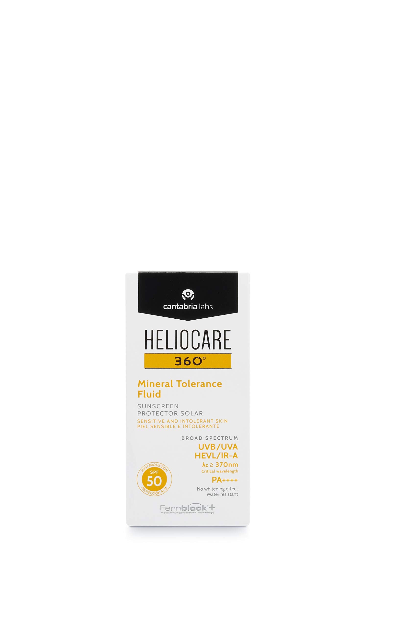 Heliocare 360 Mineral Tolerance Fluid SPF50 50ml / Mineral Sunscreen For Face/Daily UVA UVB Visible Light and infrared-A Hypoallergenic Sun Protection/Silky Transparent Finish