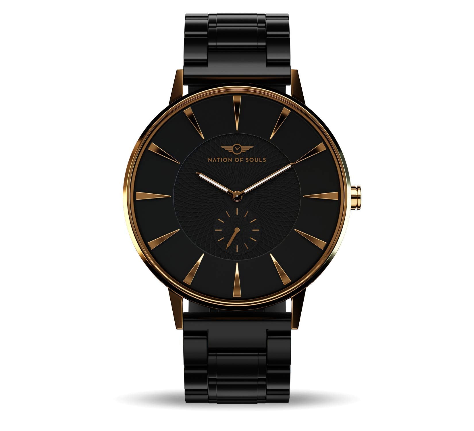 Nation of Souls Limited Edition Eclipse | British Designer Watches for Men | Gloss Gold Mens Watch Obsidian Black Face Dial Water Resistant Swiss Quartz