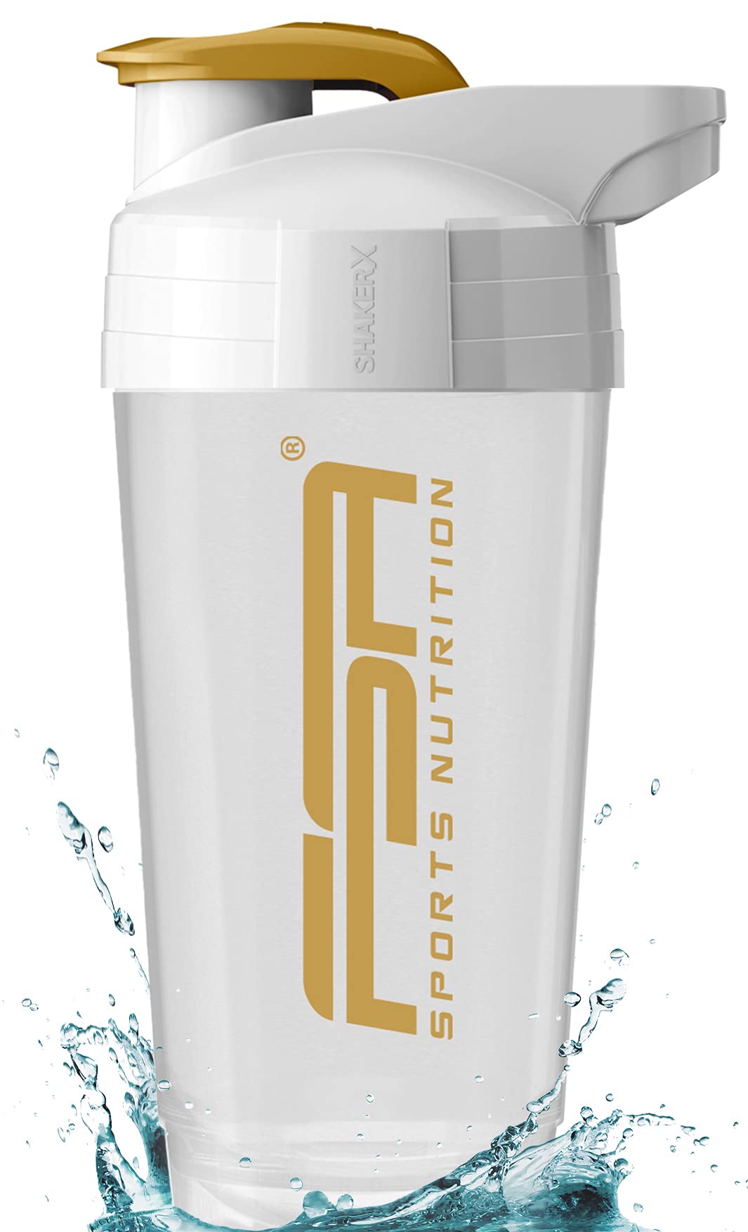 Premium Protein Shaker 700 ml, BPA and Leak-Proof - No Strainer or Ball Required thanks to Circle Technology - for Super Creamy Fitness Protein Shakes - White | Gold