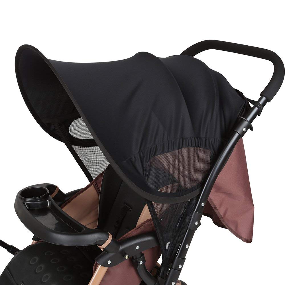 LEMESO Universal Baby Sunshade UPF 50 Adjustable Sun Shade Canopy for Pushchair, Stroller, Buggy, Pram (Black) - 66cm x 80cm