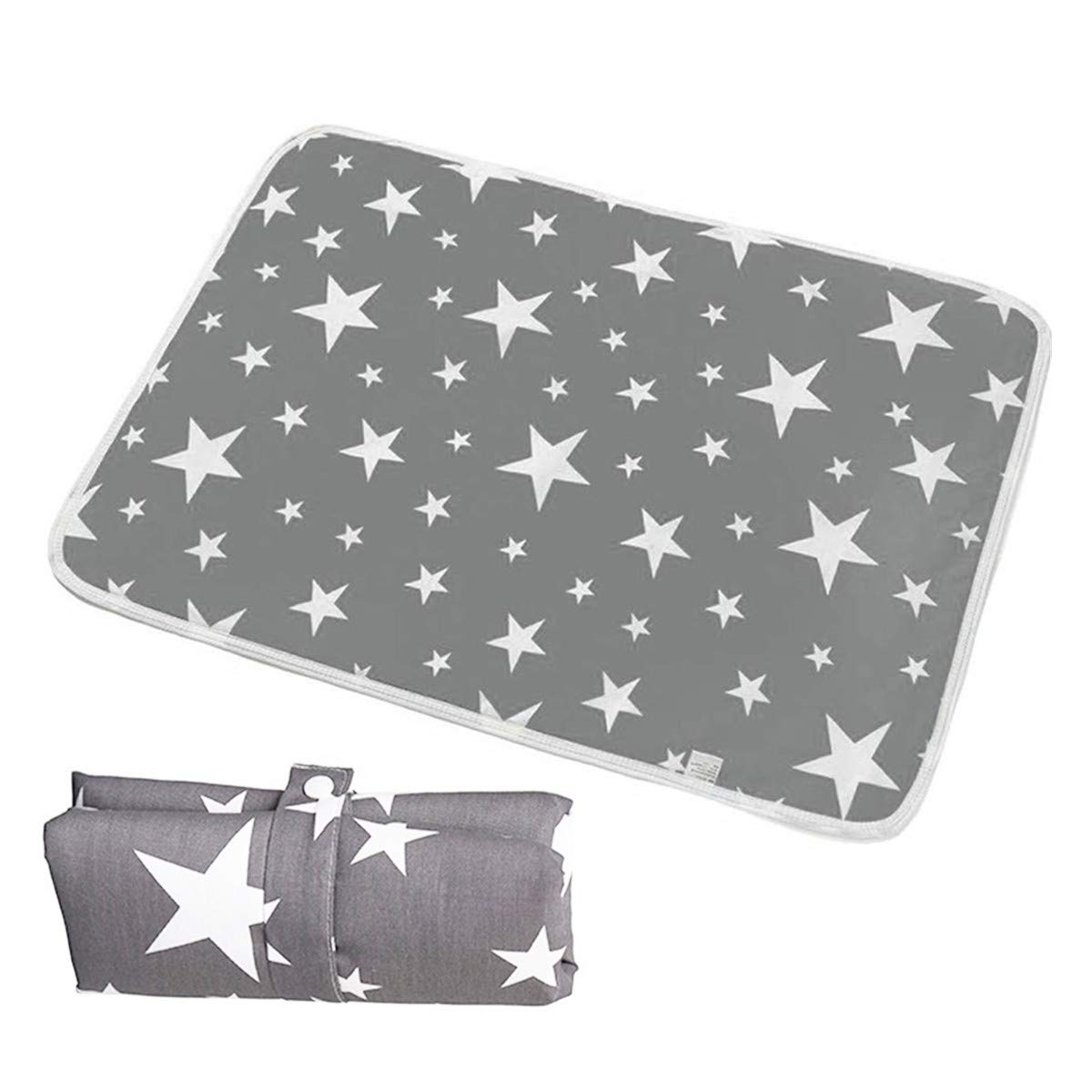 Portable Nappy Changing Mat Foldable | 35cm x 60cm | Diaper Changing Pad Waterproof Travel Changing Mat for Home Travel Outside (Grey Star)