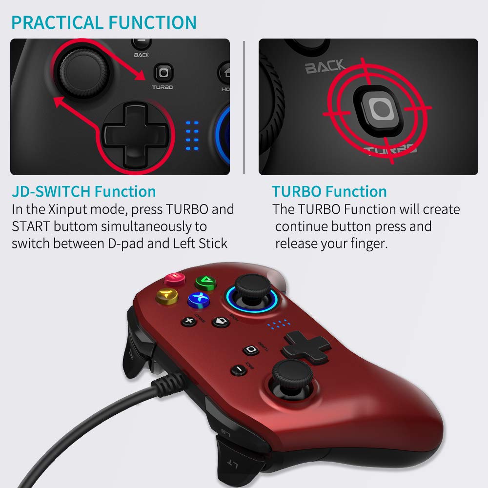 Wired Gaming Controller, Joystick Gamepad with Dual-Vibration PC Game  Controller Compatible with PS3, Switch, Windows 10/8/7 PC, Laptop, TV Box
