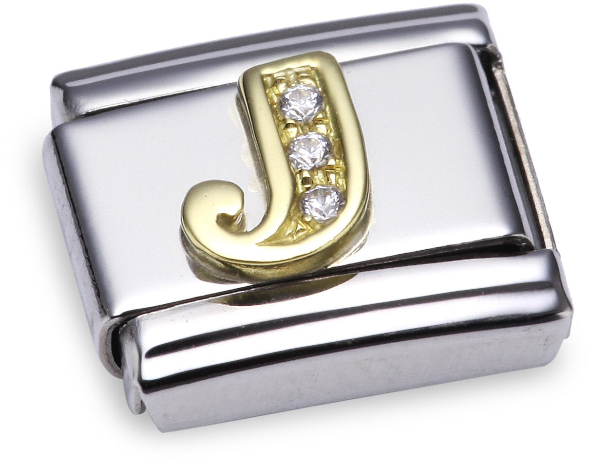 Nomination Composable Classic J Letter Stainless Steel, K Gold and Cubic Zirconium
