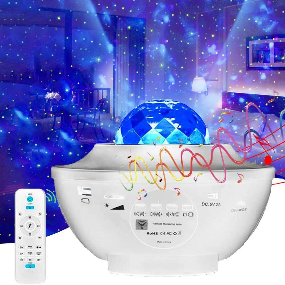 Galaxy Projector Light, Star Light Projector Bluetooth Music Speaker, Bedroom Night Light Projector Lamp with Remote Control and Timer, Starry Projector Light for Kids Adults Decoration (White)