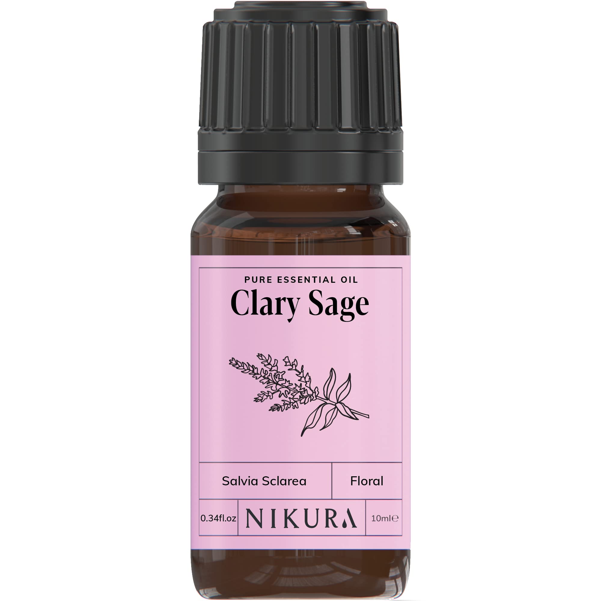 Nikura | Clary Sage Essential Oil - 10ml - 100% Pure, Natural and Vegan, for Stress Relief and Hair Growth | Aromatherapy, Diffusers