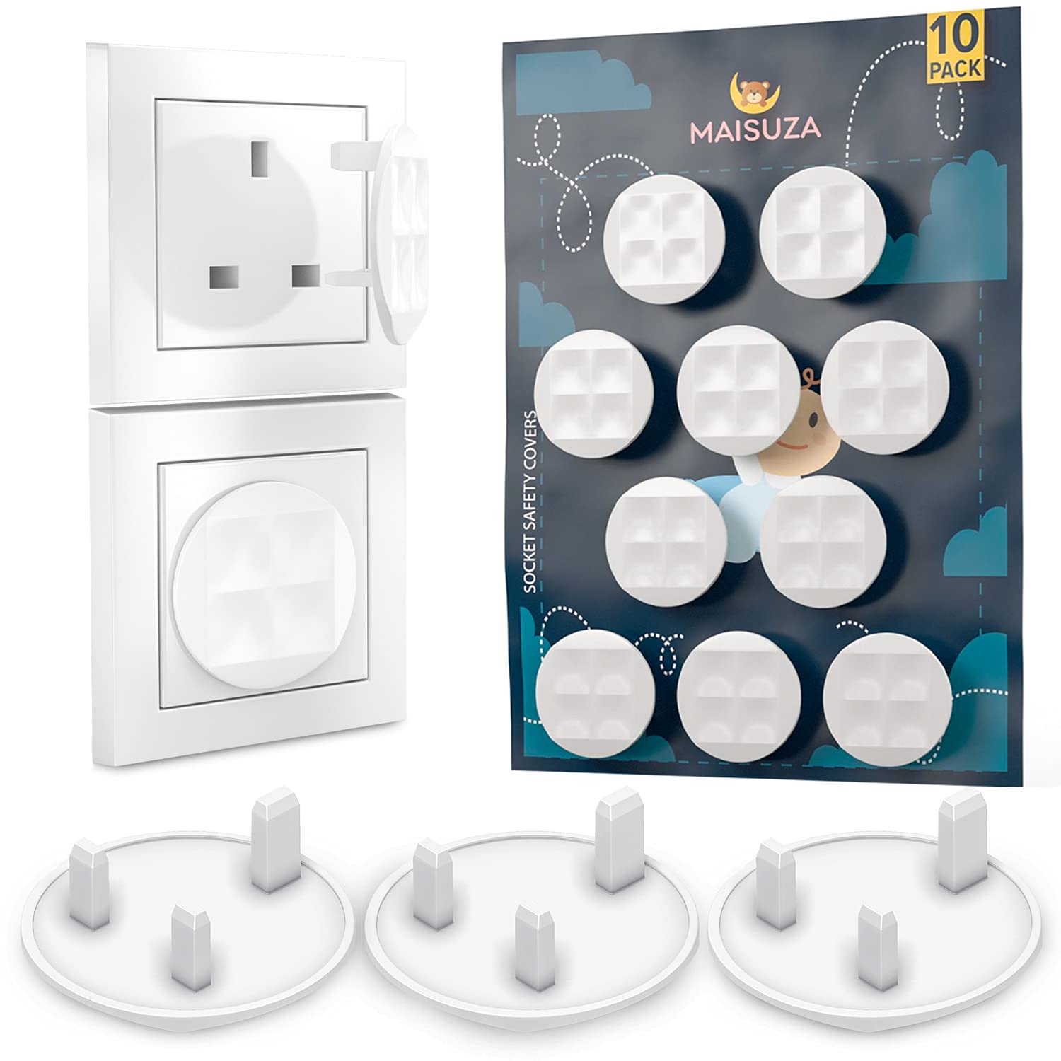 Plug Socket Covers UK – Pack of 10 White Tight Grip Socket Protector/guards for Unused Electrical Outlets – Perfect for Baby Safety at Home & School