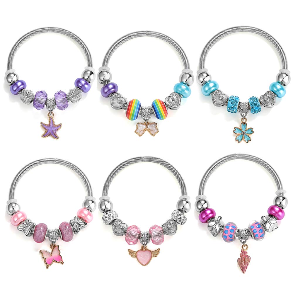 Powerking Girl Bracelet, Pandora Girls' Jewelry Bead Bracelets Set Party Favor as Birthday Gift for Kids and Little Girls 6 PCS