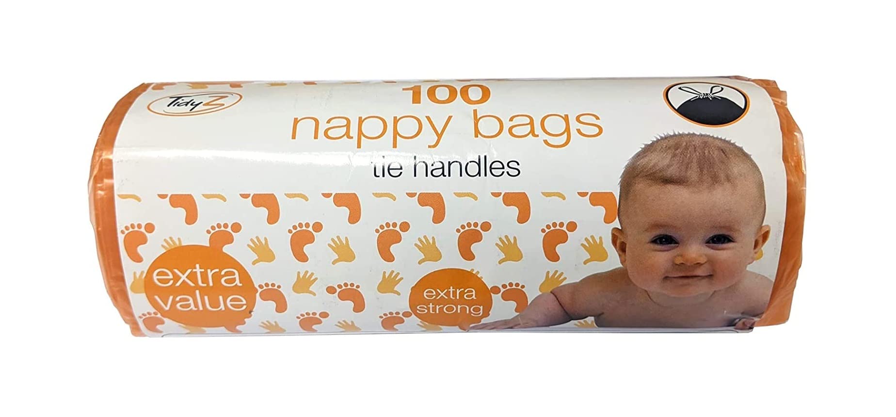 TidyZ Pack of 100 Nappy Bags Thick Strong On A Roll with Tie Handles
