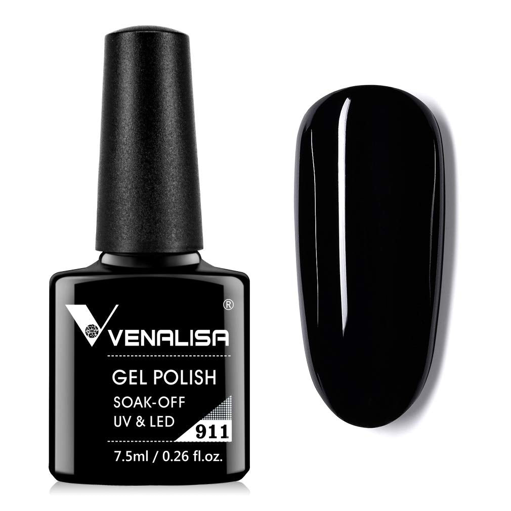 VENALISA Gel Nail Polish-Pure Black Color Soak Off UV LED Nail Gel Polish Nail Art Starter Manicure Salon DIY at Home