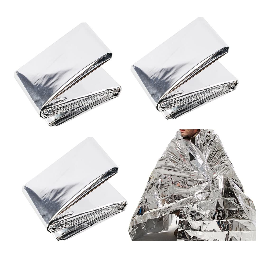Emergency Thermal Blankets Set, Waterproof Emergency Foil Blankets, Survival Reflective Thermal First Aid Foil Blankets for Outdoors, Camping, Hiking, Marathons, First Aid
