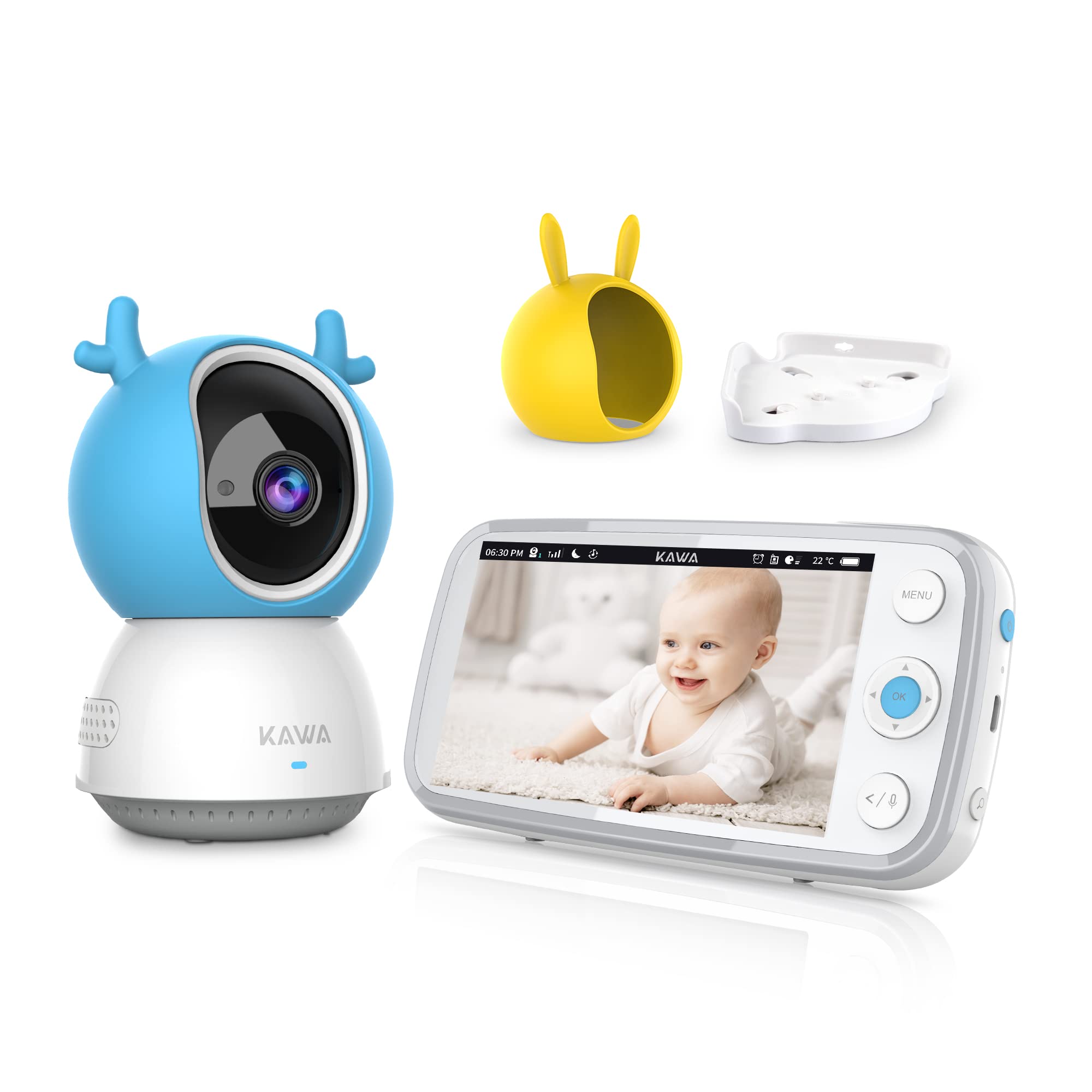Baby Monitor, KAWA Baby Monitor with Camera and Audio, 5” 720P HD Display Screen, Two Way Talk, Night Vision, VOX Mode Video Monitor, Temperature Sensor, Lullabies, 1000ft Transmission Range, Mode: S6