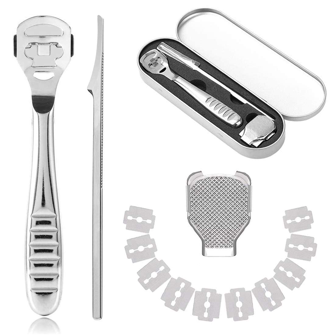 Foot File Set, Stainless Steel Foot Scraper Callus Remover Callus Shaver Sets Hard Skin Remover Foot Rasp Pedicure Kit Foot Care Tools for Dry Wet Foot Heel Callus, Dead, Cracked Skin, Sliver