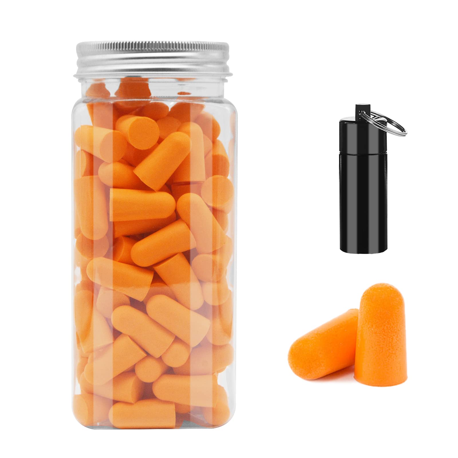 Soft Foam Ear Plugs with Aluminum Carry Case, 60 Pairs - 38db Noise Reduction Sponge Earplugs Noise Cancelling Ear Plugs for Sleeping , Travel, Concerts, Studying, Work, Loud Noise (Orange)