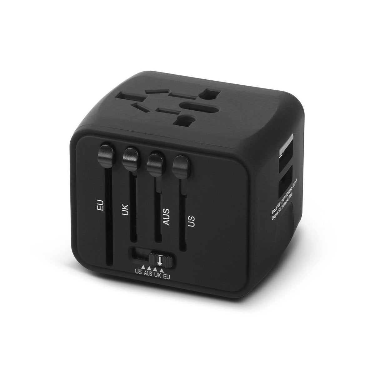 Universal USB Plug Charger 2-Port USB for worldwide travel,international travel plugs with EU,UK,US,AU plugs (black)