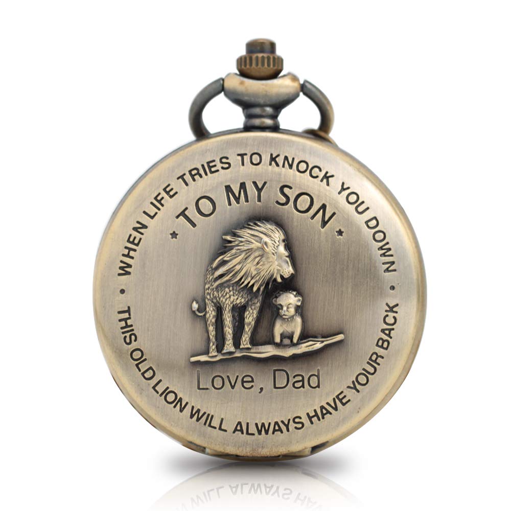 to My Son Pocket Watch Lion Pattern Engraved Pocket Watch for Son Gifts