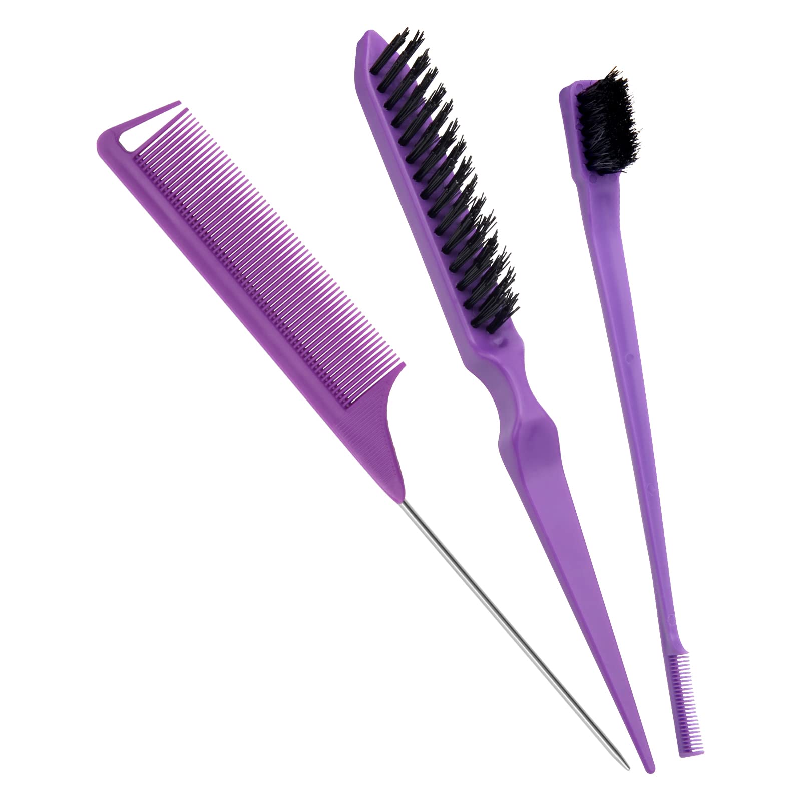 3Pcs Teasing Brush Set, Windspeed Teasing Hair Brush for Teasing Fluffy Hair/ Double Sided Edge Brush for Hair Grooming/ Pin Tail Comb, Portable Hair Styling Tools for Women Hair Care