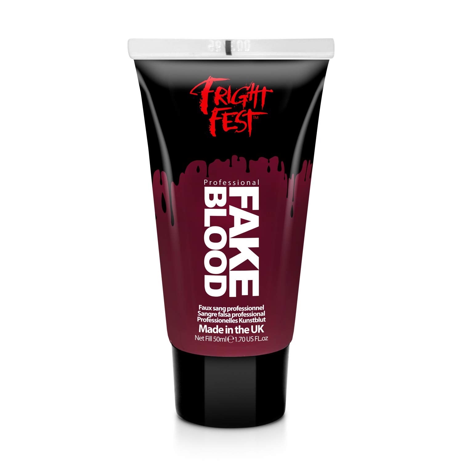 Fake Blood Gel 50ml by Fright Fest Red Fake Blood – SFX makeup looks great with face blood, liquid latex, white face paint, black face paint, body paint and spirit gum